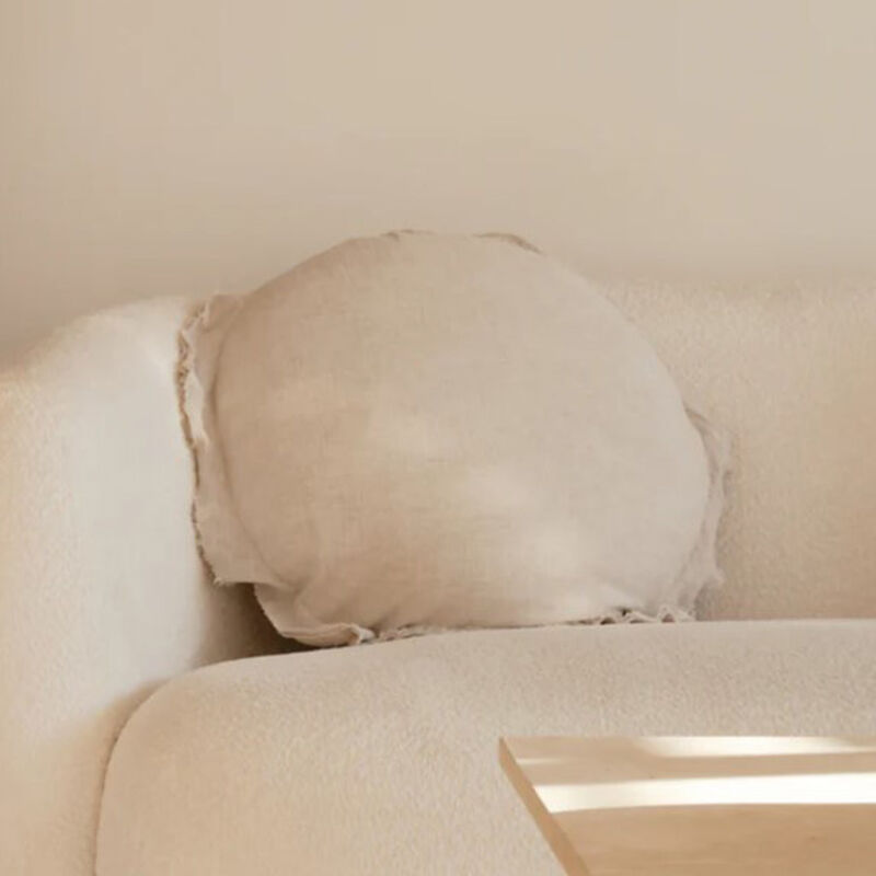 Home Lab 100% Flax Linen Round Feather Filled Cushion - Natural Oat image number 0